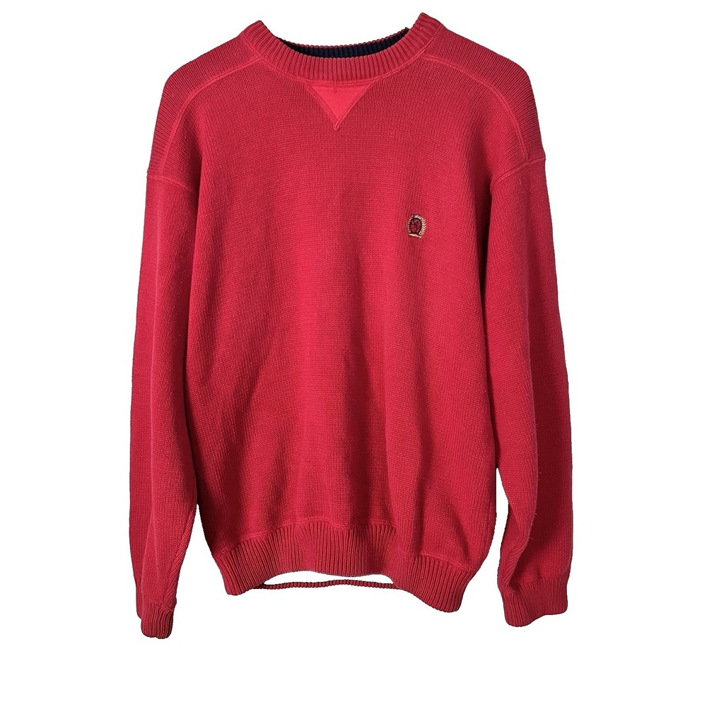 Vintage Y2K Tommy Hilfiger Logo Sweater Mens Large Red Preppy Classic Pullover